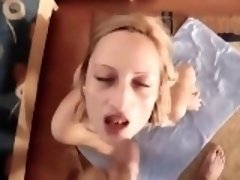Thin blonde gets cumshot in her mouth