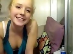 Blond college girl strips uses toy on webcam