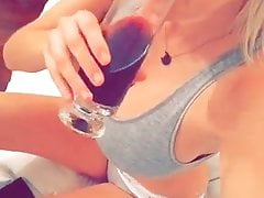 Caroline Vreeland having a drink in her underwear