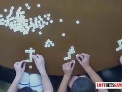 4 Beautiful Women Stripping ""Play a Create a Word"" Game, Losers Must Masturbate