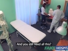 Fake Hospital Doctor squeezes a dildo and cock into Patients wet pussy