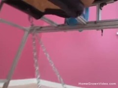 Hot and tight brunette amateur fucked by a sex machine