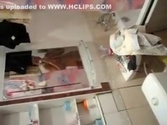 Naughty bimbo gets changes in the bathroom while getting fi